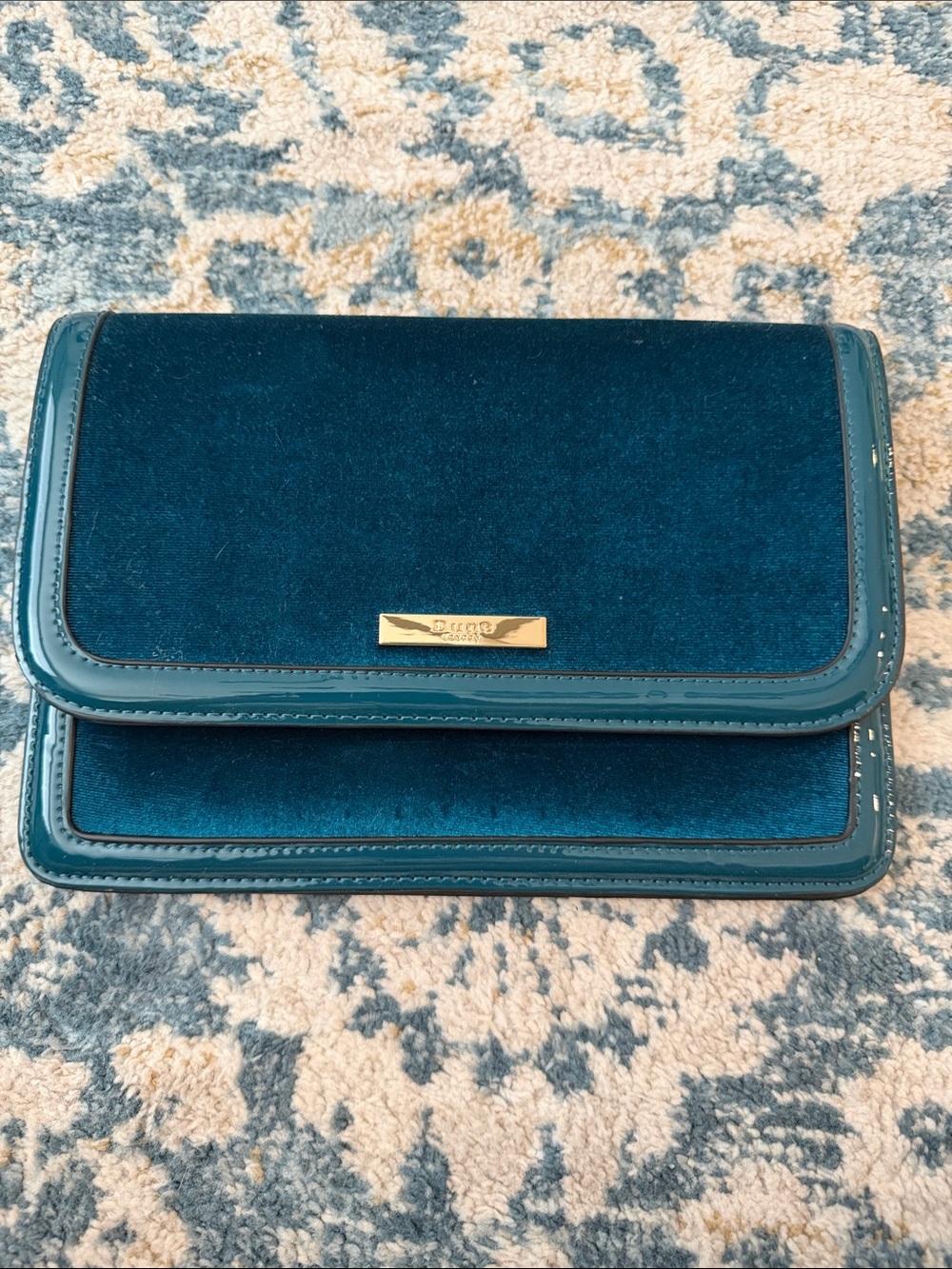 Dune London Teal Velvet and Patent Leather Clutch
